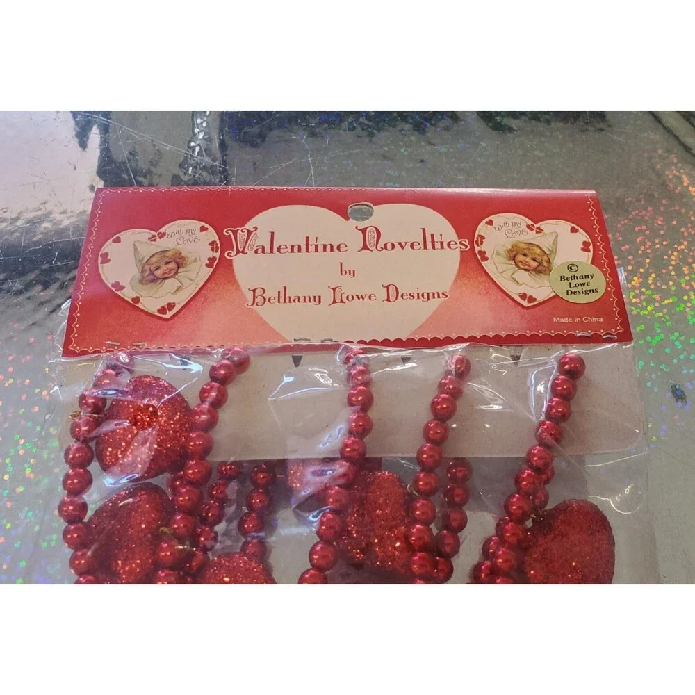 Bethany Lowe Designs Valentine Day Novelties Red Beads Garland Heart Ornaments